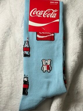 Coca-Cola Pixel Polar Bear Crew Socks Blue One Size Graphic Socks